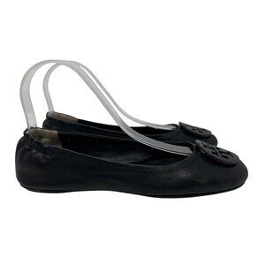 Tory Burch Black Leather Minnie Travel Ballet Flats Womens Size 7.5M